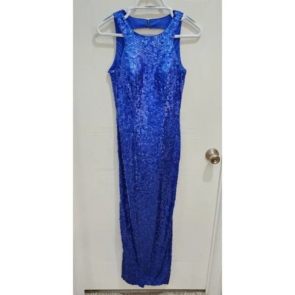 Adrianna Papell | Dresses | Adrianna Papell Evening Womens Sleeveless Full  Length Dress Blue Sequins Size 2 | Poshmark